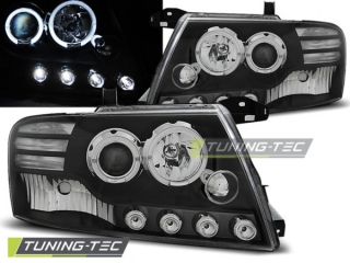 PŘEDNÍ SVĚTLOMETY, SVĚTLA, LAMPY MITSUBISHI PAJERO V60, 2001-2006, ANGEL EYES, ČERNÉ BLACK