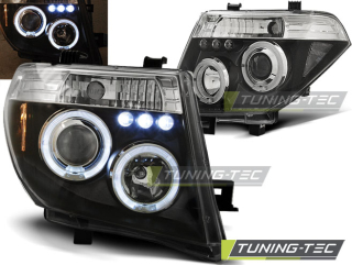 PŘEDNÍ SVĚTLOMETY, SVĚTLA, LAMPY NISSAN NAVARA D40, PATHIFINDER, 2005-2011, ANGEL EYES, ČERNÉ BLACK + LED