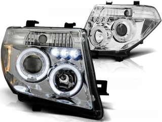 PŘEDNÍ SVĚTLA NISSAN NAVARA D40, PATHIFINDER, 2005-2011, ANGEL EYES, CHROM + LED