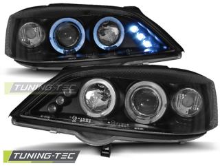 PŘEDNÍ SVĚTLOMETY, SVĚTLA, LAMPY OPEL ASTRA G, 1998-2004, ANGEL EYES, ČERNÉ BLACK + DIODY 