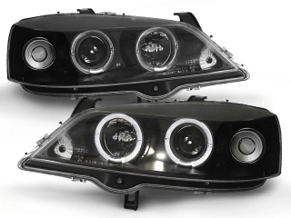 PŘEDNÍ SVĚTLOMETY, SVĚTLA, LAMPY OPEL ASTRA G, 1998-2004, ANGEL EYES, ČERNÉ BLACK 