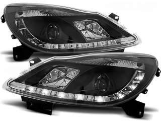 PŘEDNÍ SVĚTLOMETY, SVĚTLA, LAMPY OPEL CORSA D, 2006-, LED DAYLIGHT, ČERNÉ BLACK